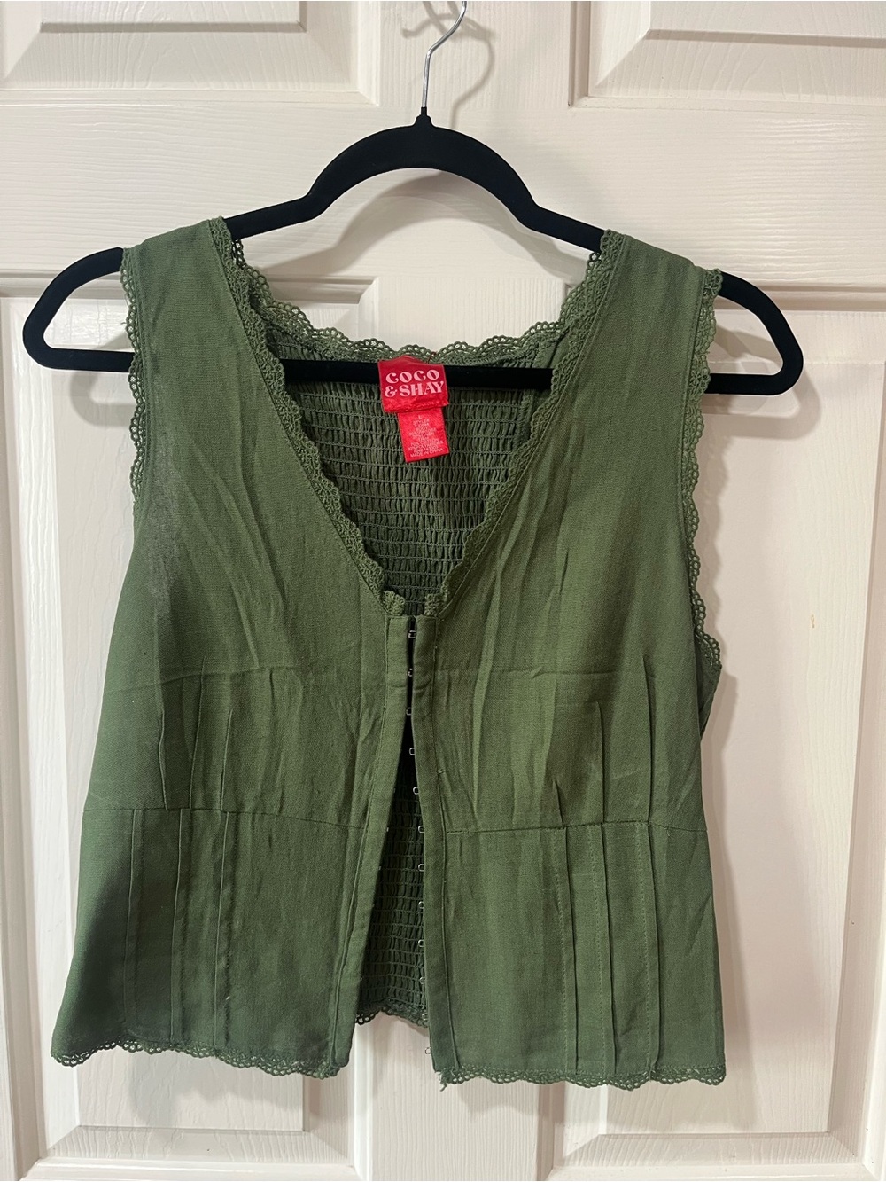 Coco & Shay Olive Green Lace-Trim Tank Top